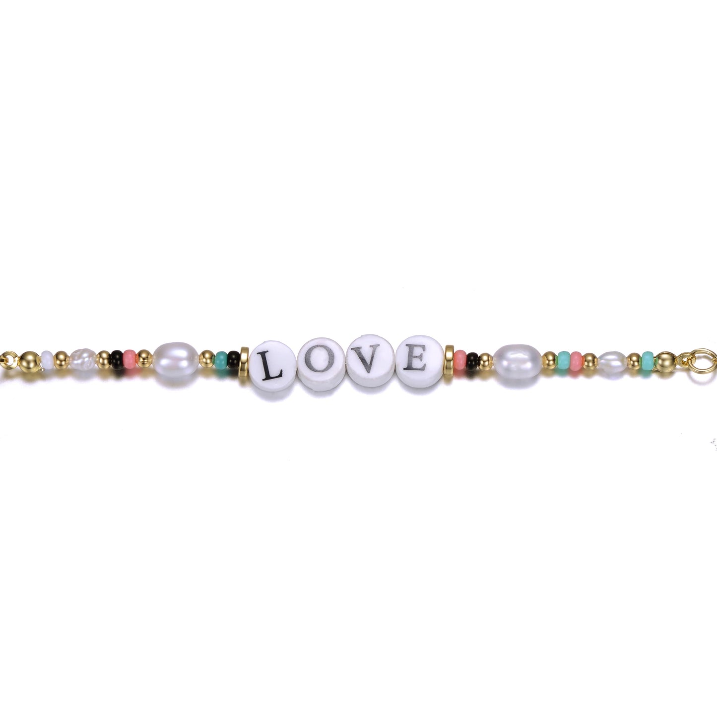 Kids 14k Gold Plated Beads Bracelet with Freshwater Pearls and Love Tag