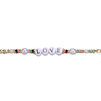 Kids 14k Gold Plated Beads Bracelet with Freshwater Pearls and Love Tag