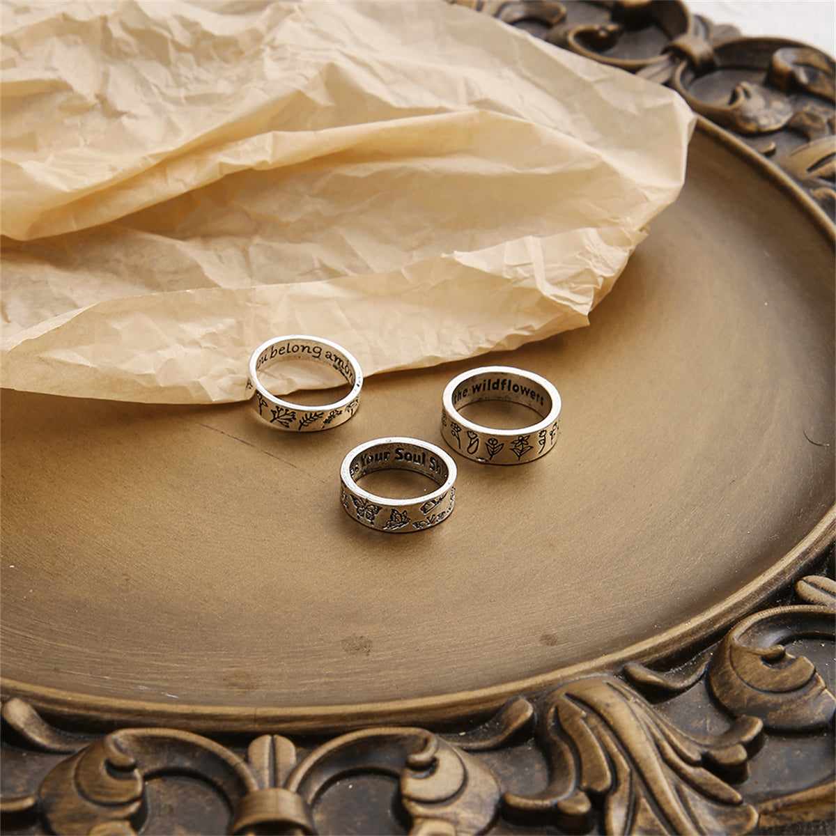 Silvertone Botany Band Ring Set