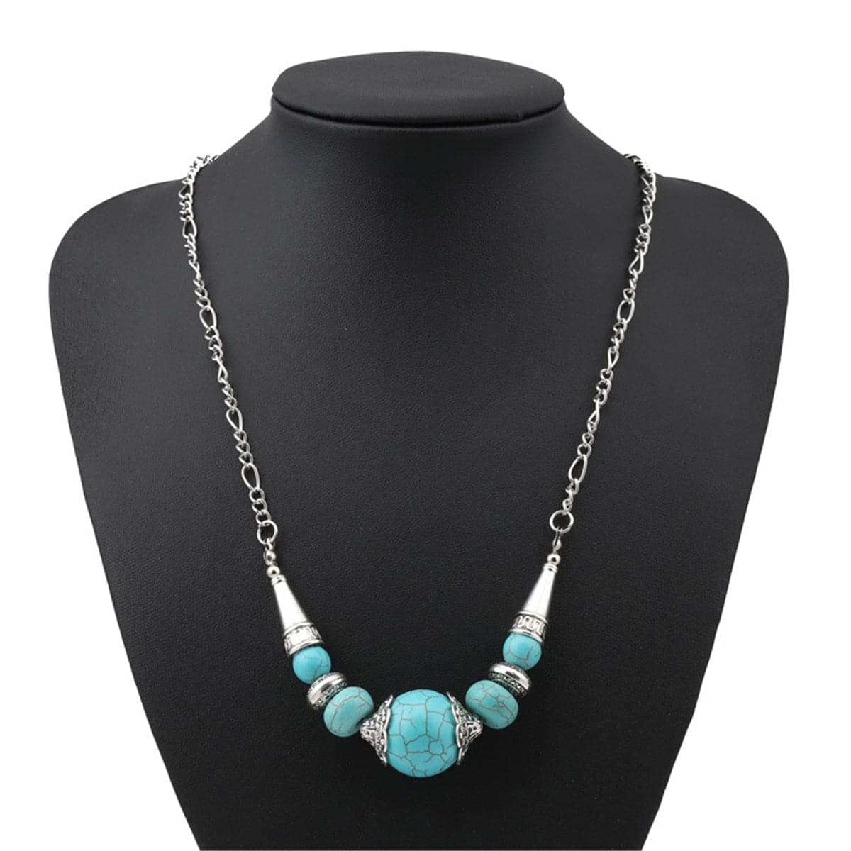 Turquoise & Silvertone Gradated Beaded Necklace