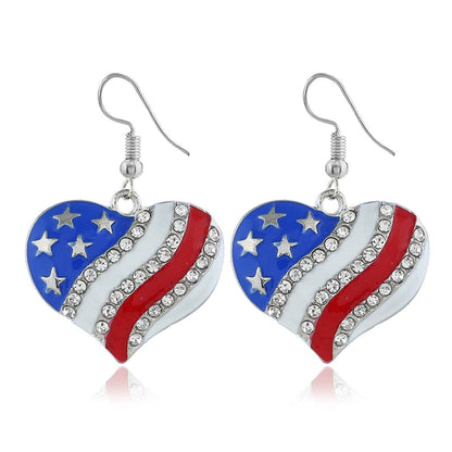 Cubic Zirconia & Silvertone Flag Heart Drop Earrings