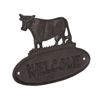 Iron Cow Welcome Sign Metallic for Spring Wall and Entryway Decor