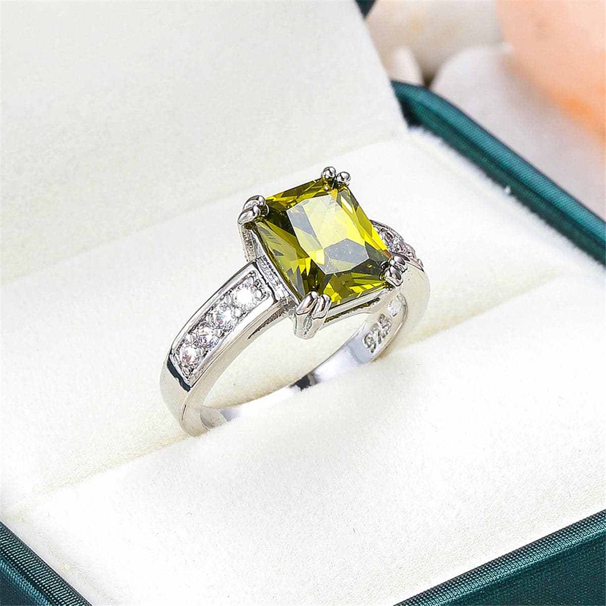 Green Cubic Zirconia & Crystal Ring