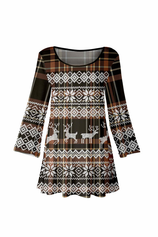 Brown and White Plaid Christmas Sweater Print-