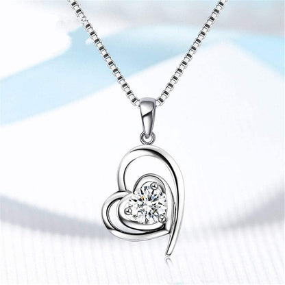 White Crystal & Silvertone Heart Pendant Necklace