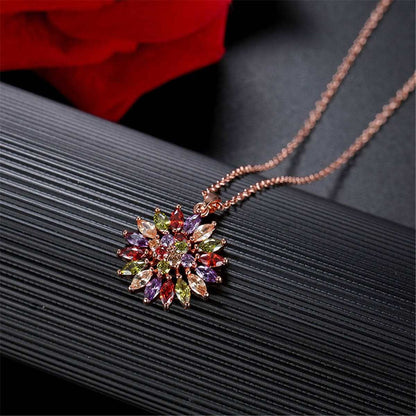 Lavender & Green Crystal Flower Pendant Necklace
