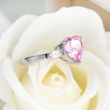 Pink Crystal & Silvertone Heart Ring-11