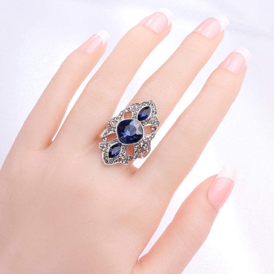 Blue Crystal & Cubic Zirconia Crown Band Ring-1