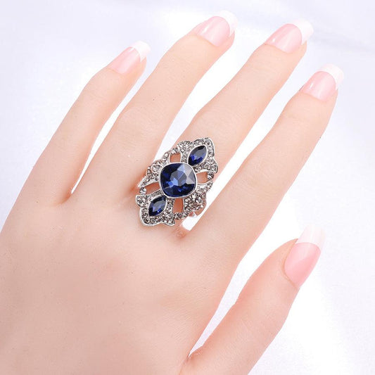 Blue Crystal & Cubic Zirconia Crown Band Ring