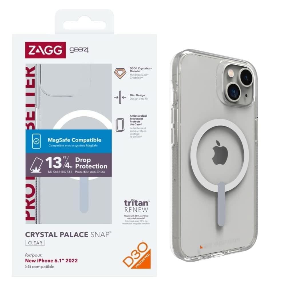 Gear4 Zagg Crystal Palace Snap Iphone 14/13 Case - Clear Iphone Case, D30 Drop Protection (13ft/4m), Anti-Yellowing Properties, Edge-To-Edge Protection, Magsafe Compatible
