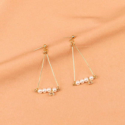 Pearl & Goldtone Charm Open Triangle Drop Earrings