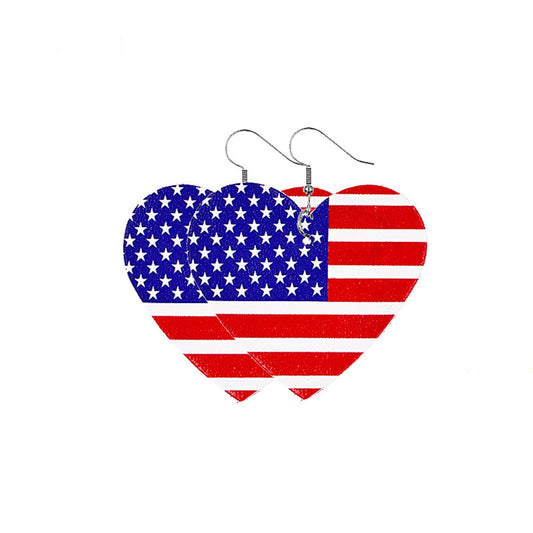 Red & Blue Polystyrene Stars & Stripes Heart Drop Earrings