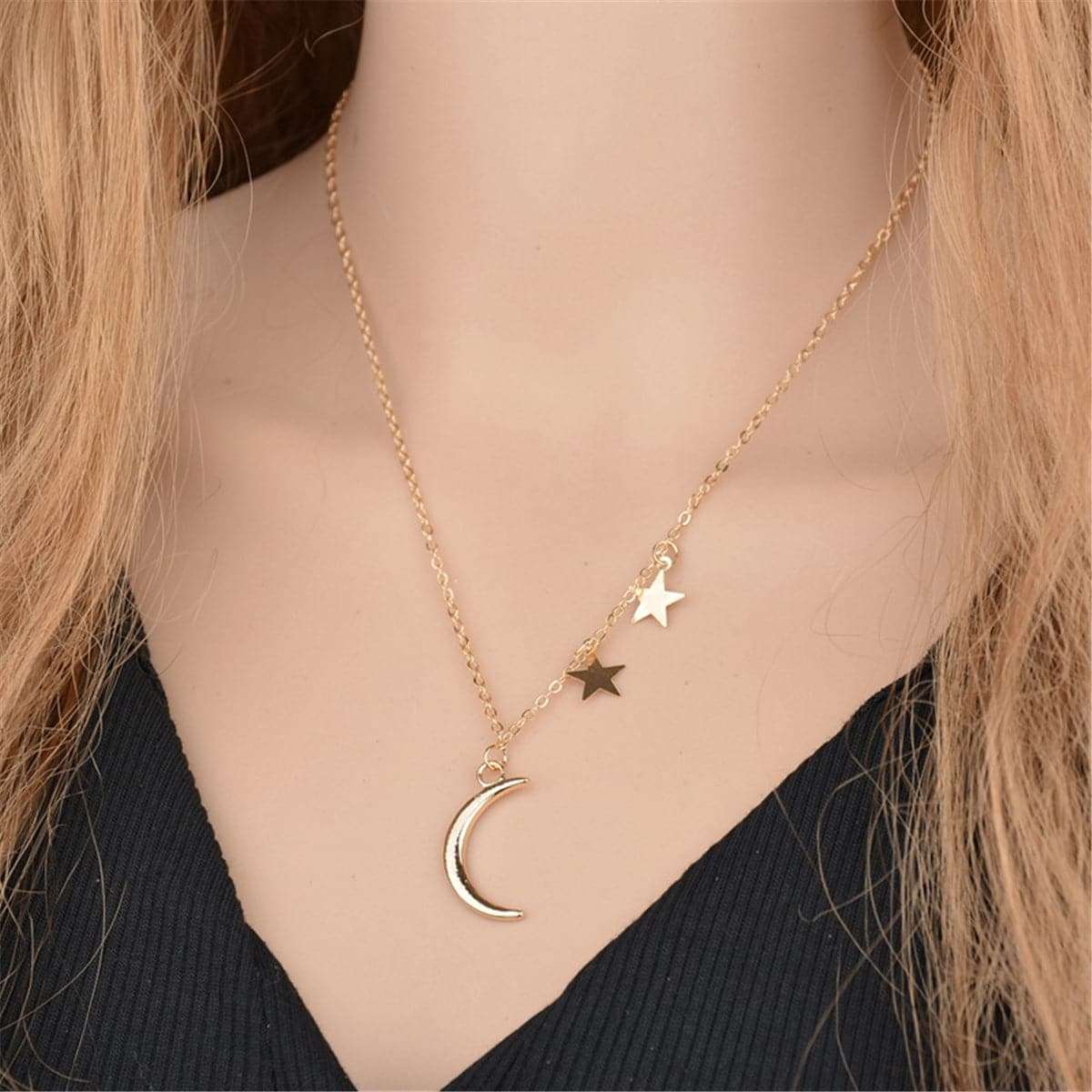 Goldtone Crescent & Star Necklace