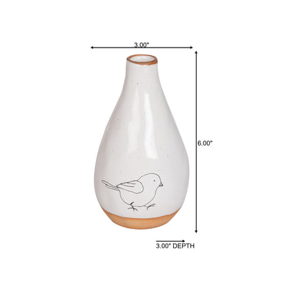 Ceramic Chubby Vase with Bird Print for Spring Home Decor Decorative Vases