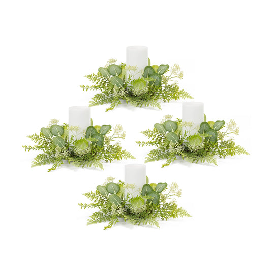 Melrose International Mixed Fern and Eucalyptus Foliage Candle Ring (Set of 4)