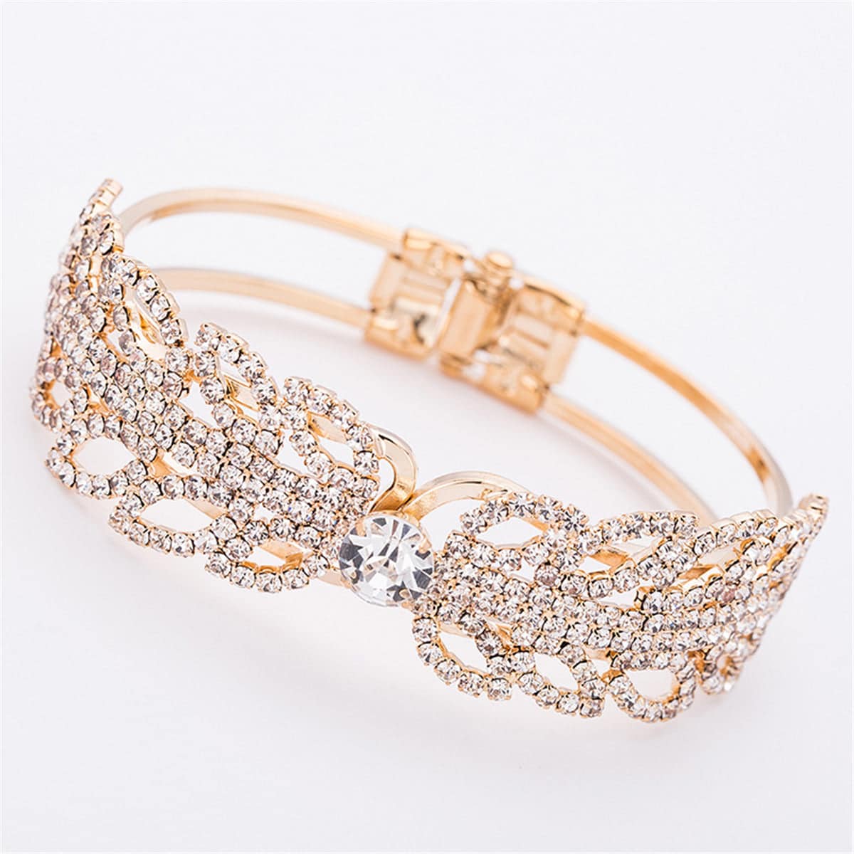 Cubic Zirconia & Goldtone Open Butterfly Bangle