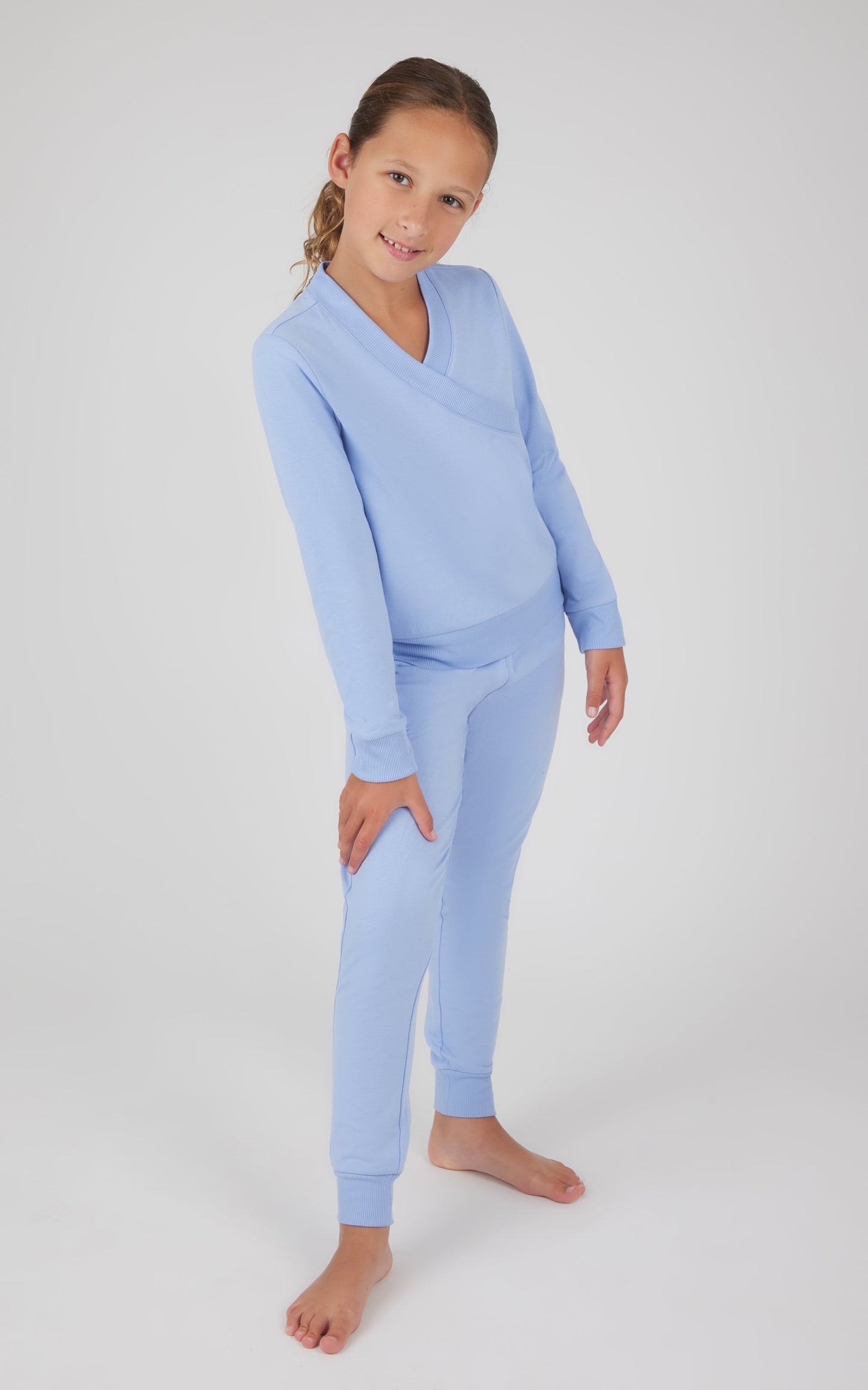 Girls 2 PC Terry Crossover Long Sleeve Top + Brushed Jogger Set