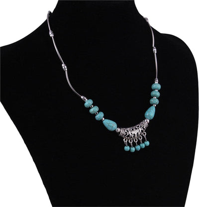 Turquoise & Silvertone Tassel Necklace
