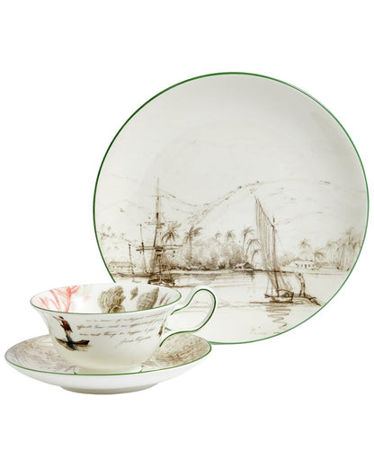 Wedgwood 3Pc Darwin Voyage of the Beagle Tahiti Teacup, Saucer & Plate Set