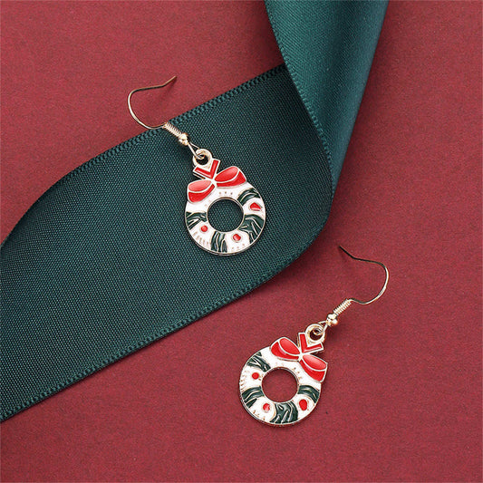 White & Goldtone Wreath with Bow Drop Earrings