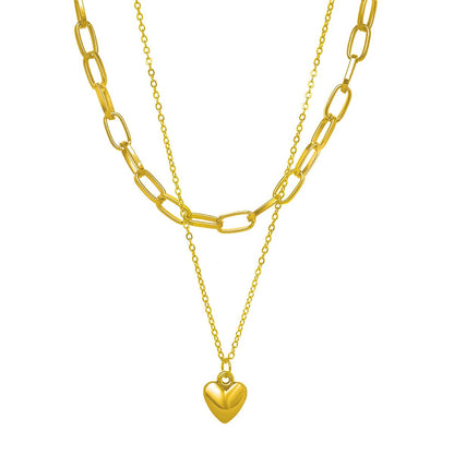 Goldtone Heart Pendant Layered Necklace