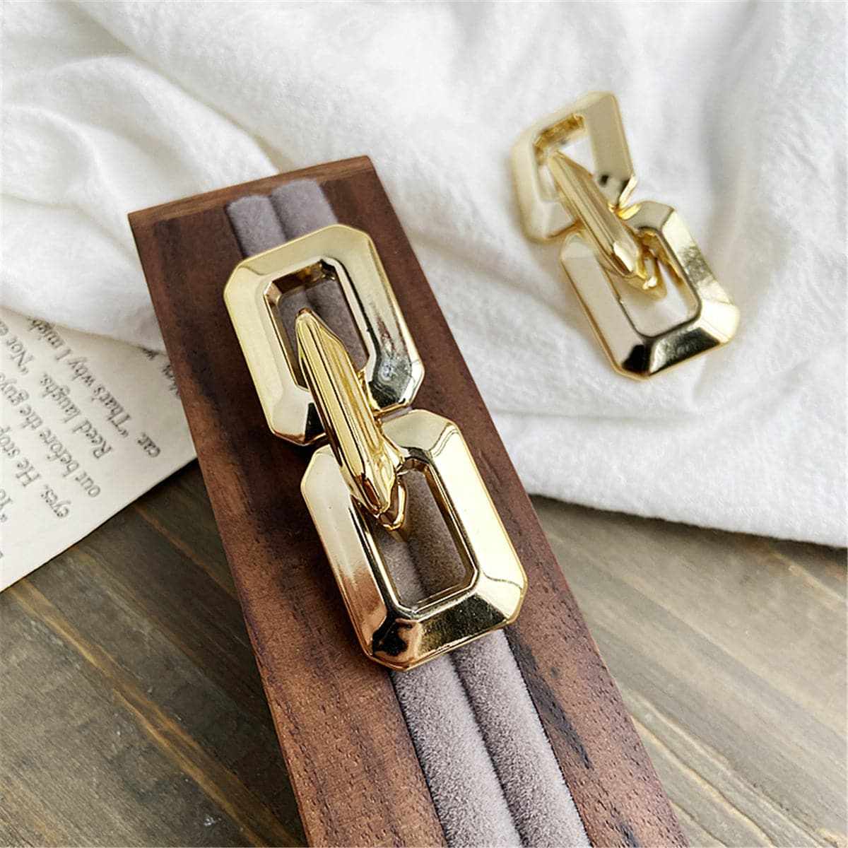 Goldtone Geometric Chain Link Drop Earrings