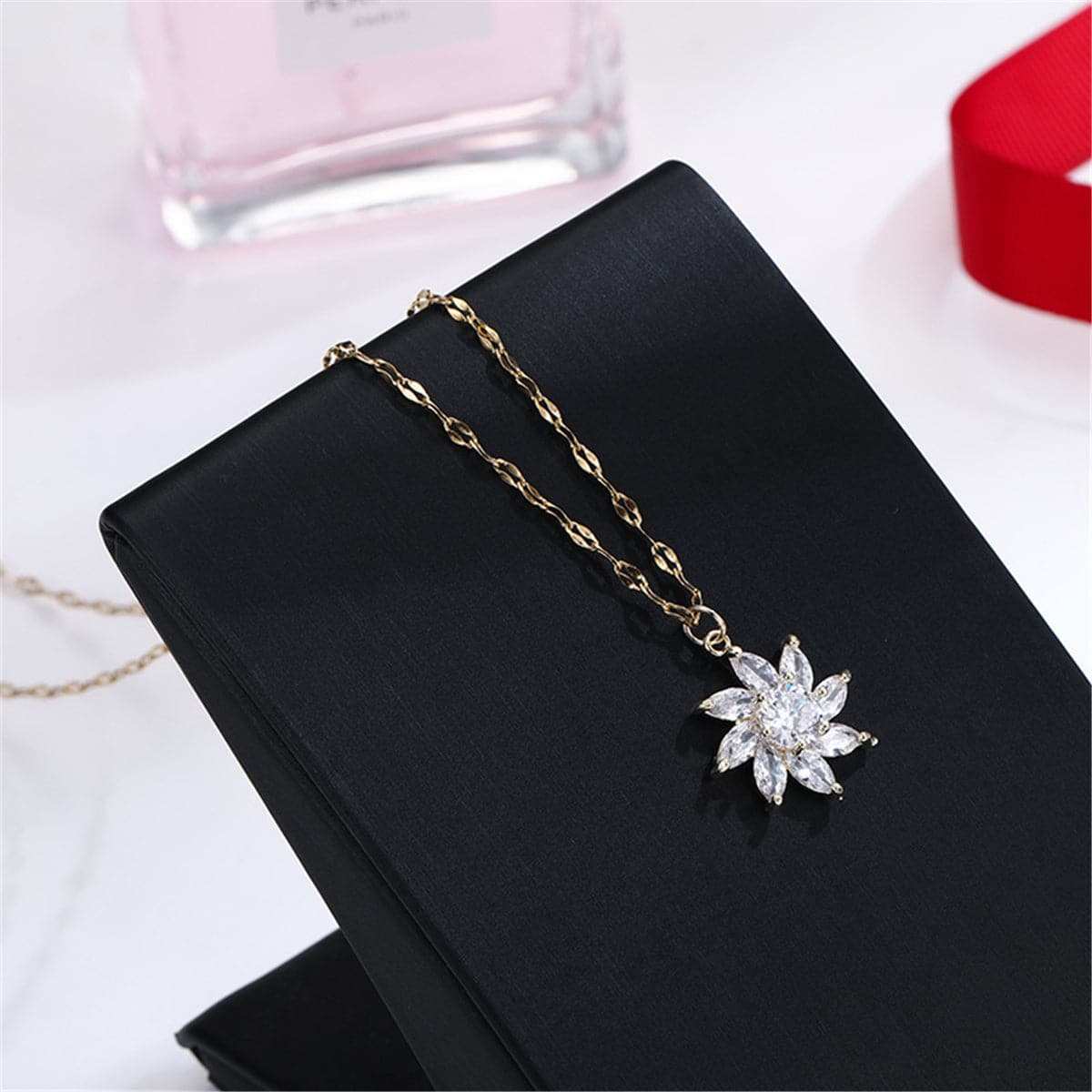Crystal & Goldtone Flower Pendant Necklace