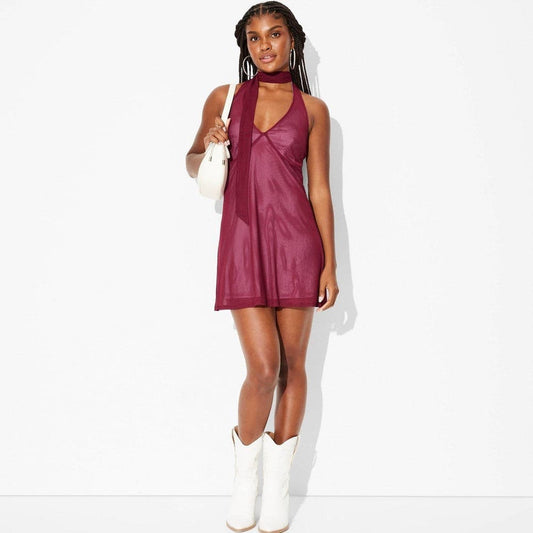 Women'S Scarf Halter Mesh Mini Dress - Wild Fable™ Cherry Red S