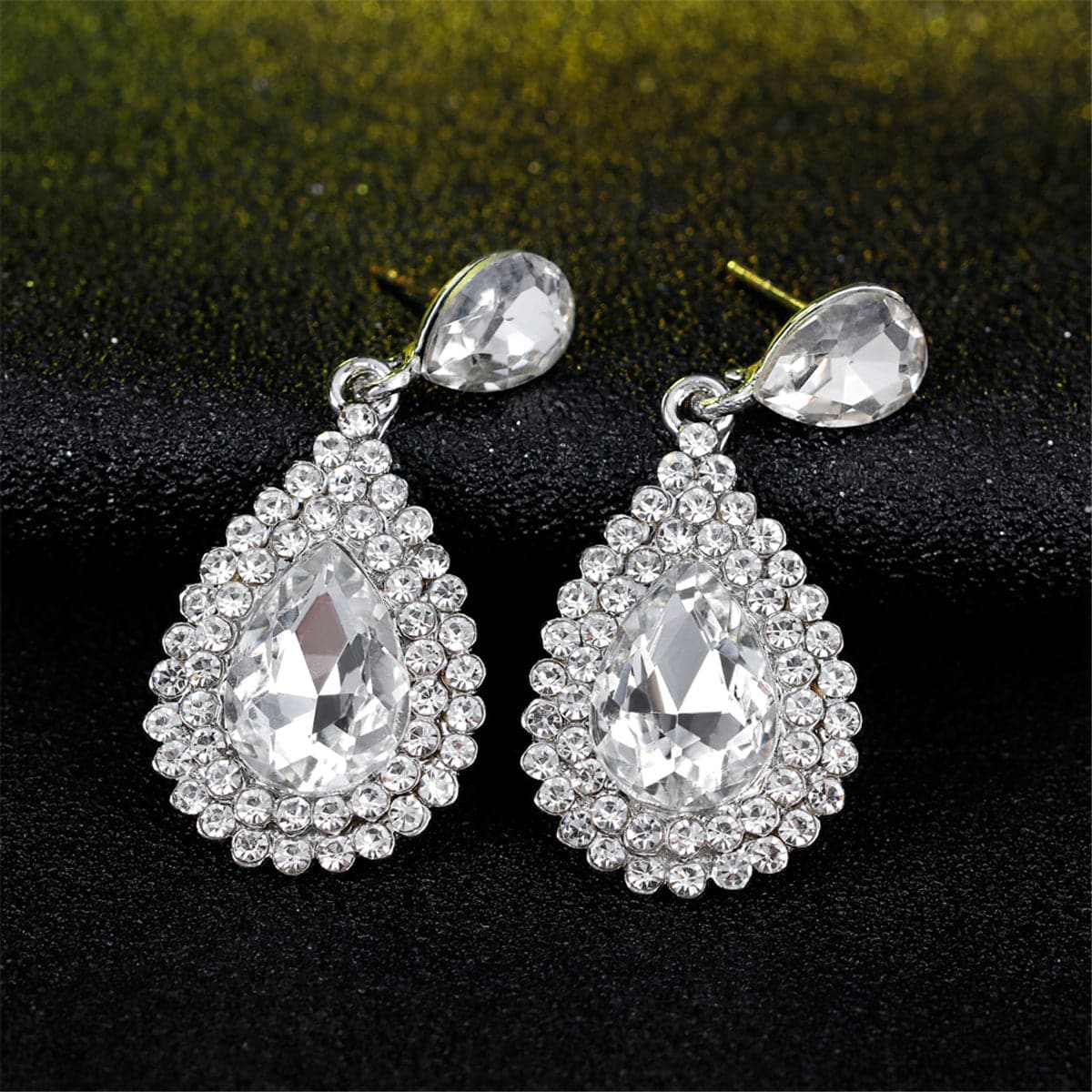 Cubic Zirconia & Crystal Halo Teardrop Earrings
