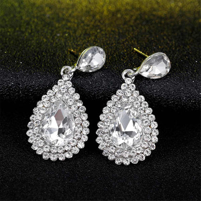 Cubic Zirconia & Crystal Halo Teardrop Earrings