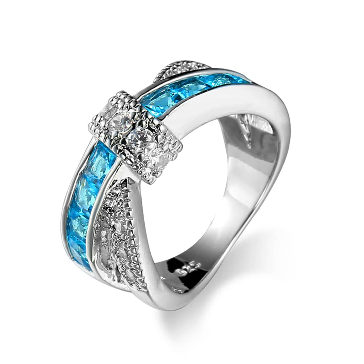 Sea Blue Crystal & Cubic Zirconia Openwork Twist Princess-Cut Ring-2