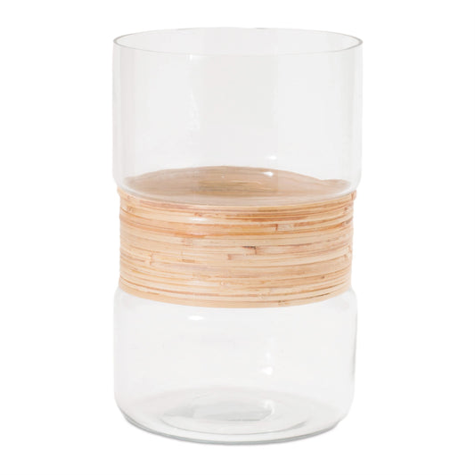 Melrose International Glass Candle Holder with Bamboo Accent (Set of 2)