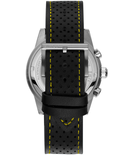Dkny Men Watch, Silver Color Case, Black Dial, Black Leather Strap, Chronograph, 10 Atm