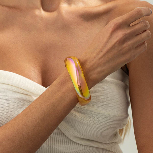 Iridescent & Yellow Resin Uneven Bangle