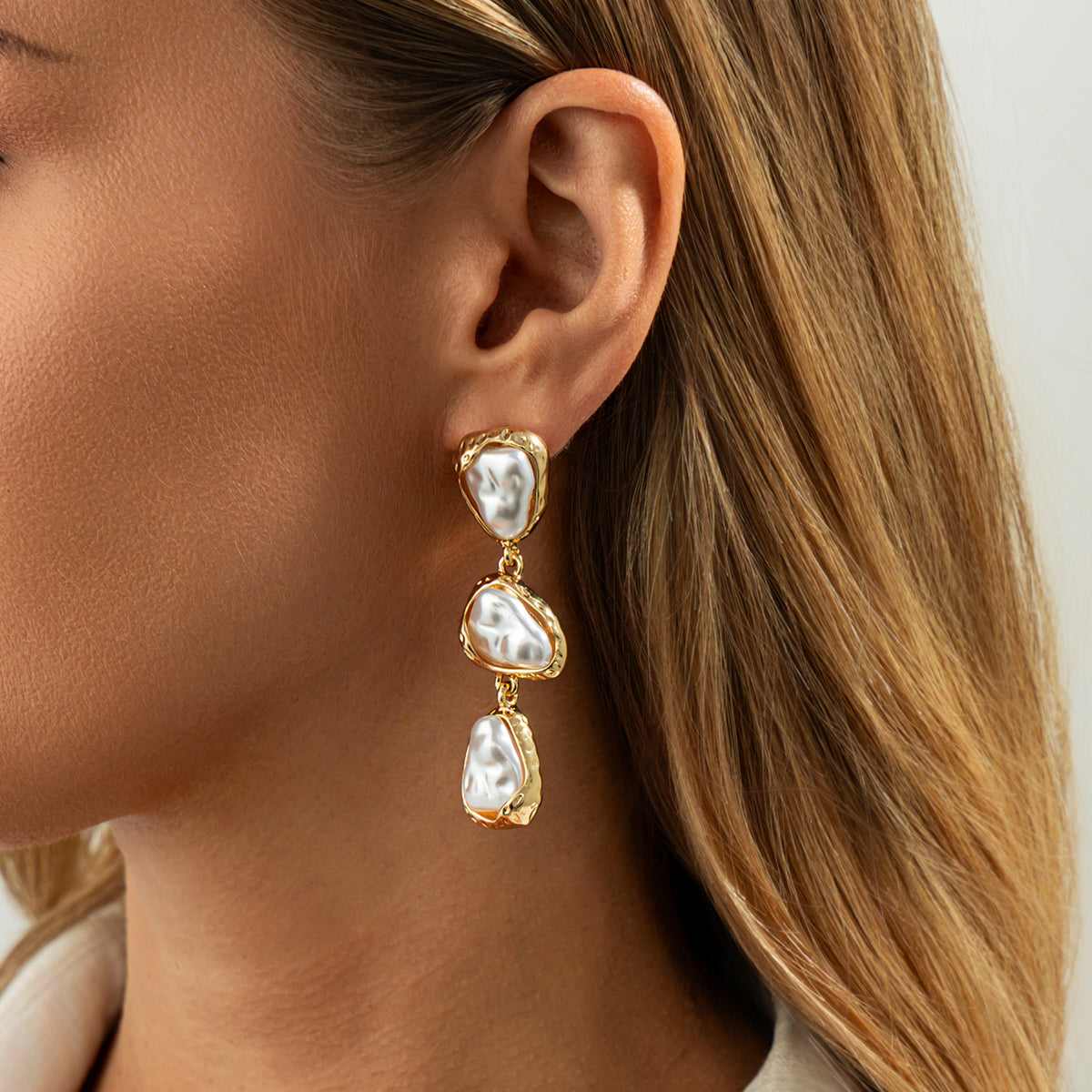Baroque Pearl & Goldtone Tiered Dangle Earrings