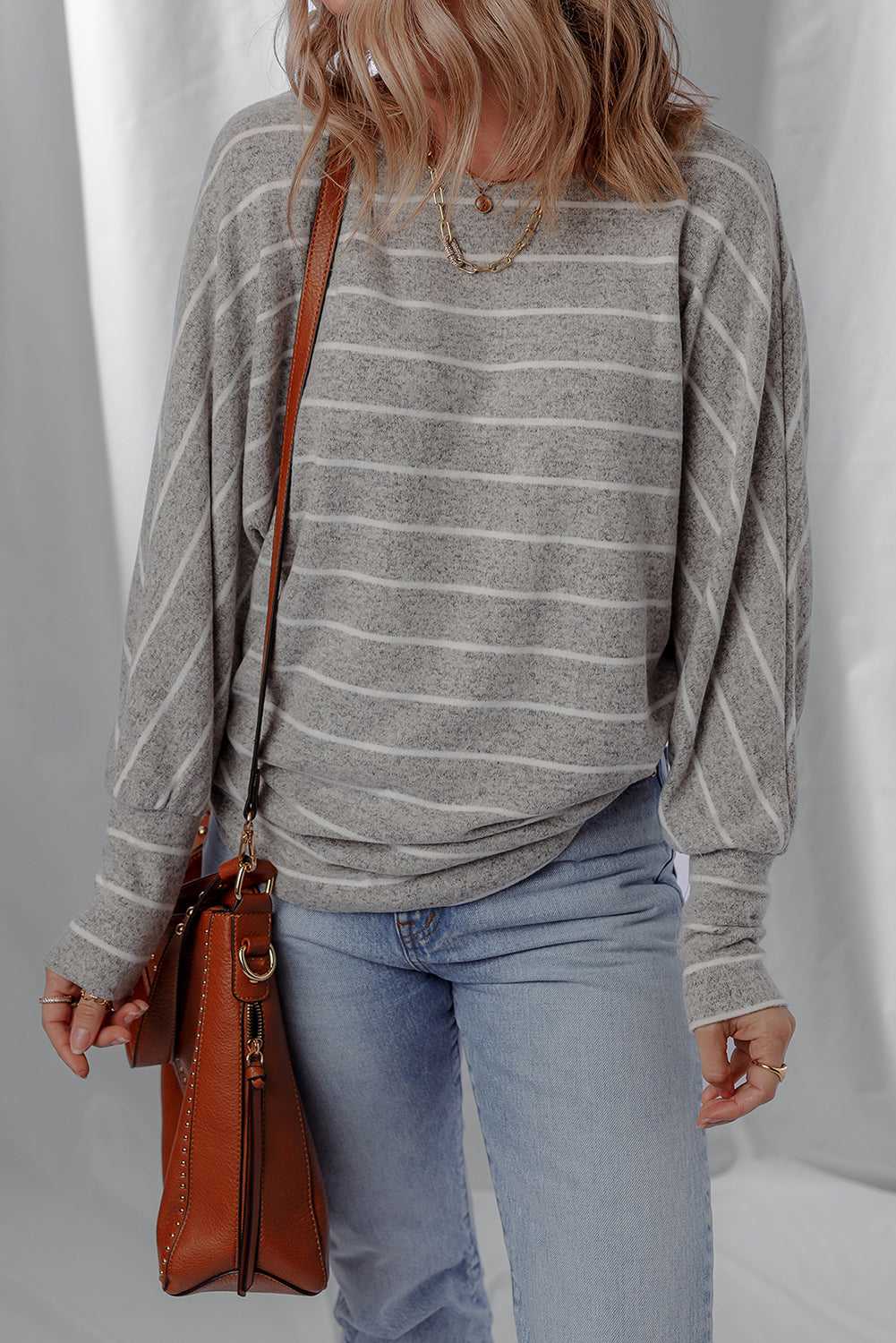 Bella Stripe Dolman Sleeve Top - Gray Stripe / M - 8/10