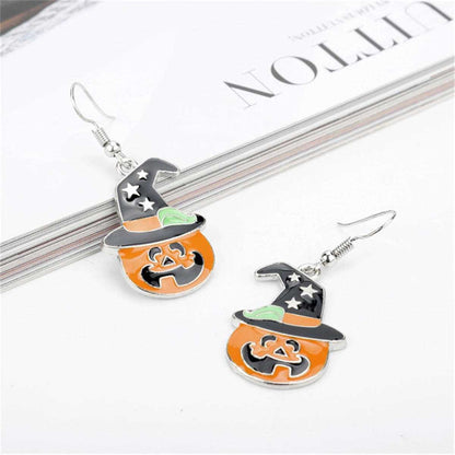 Enamel Pumpkin & Starry Hat Drop Earrings