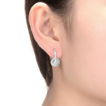 Halo Dangle Earrings with Bezel Set Round Cubic Zirconia