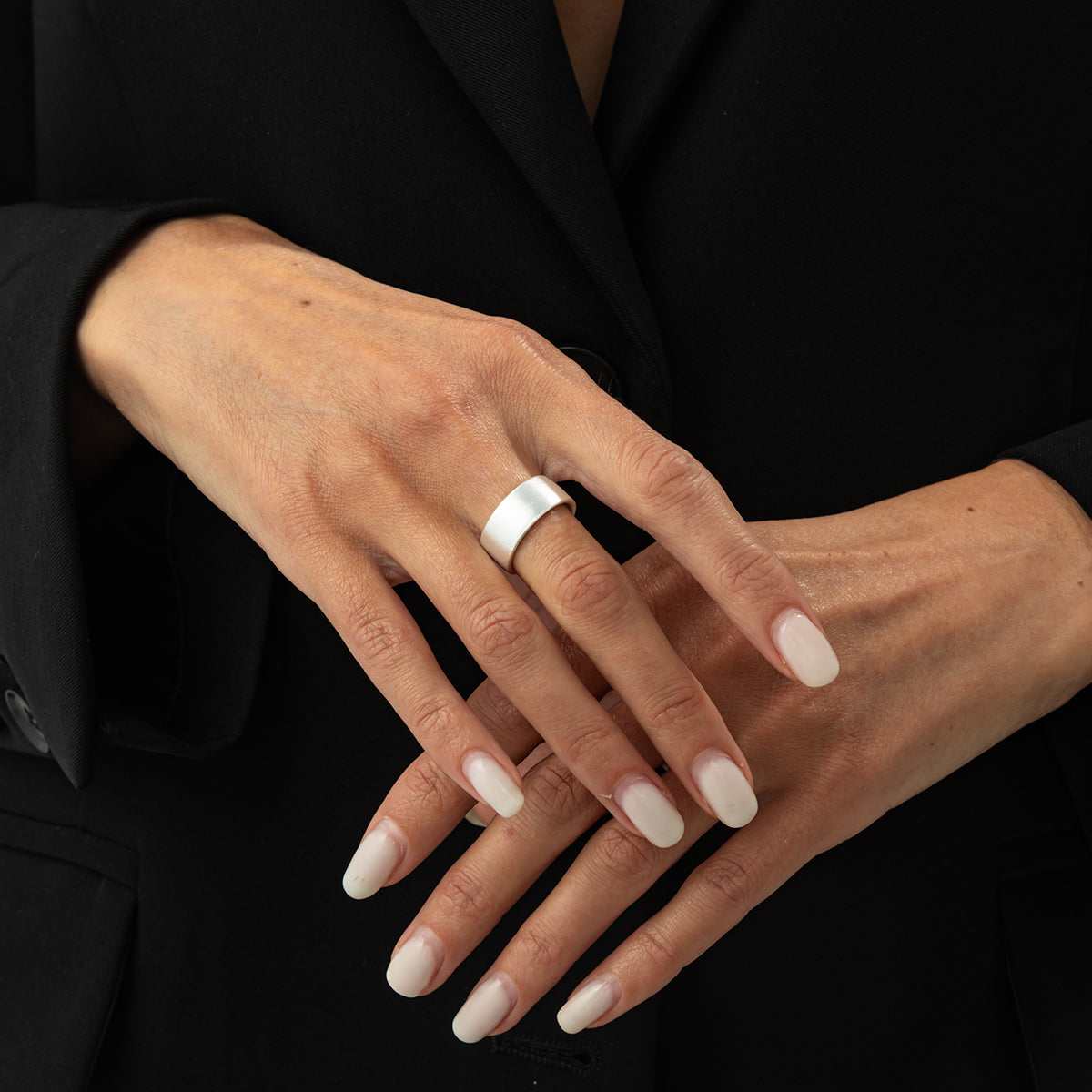 Silvertone Textured Open Ring