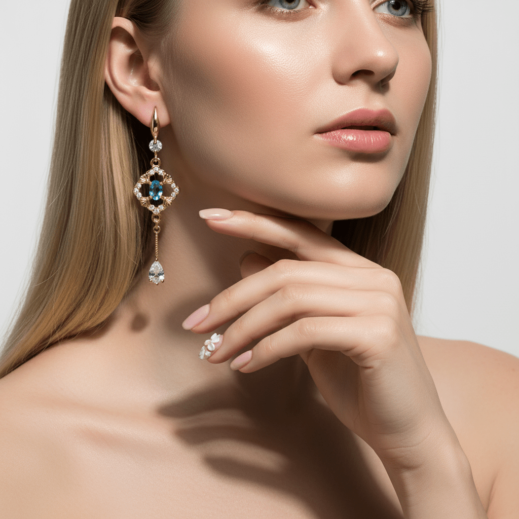 Sea Blue Crystal & Cubic Zirconia Goldtone Rhombus Drop Dangle Earrings