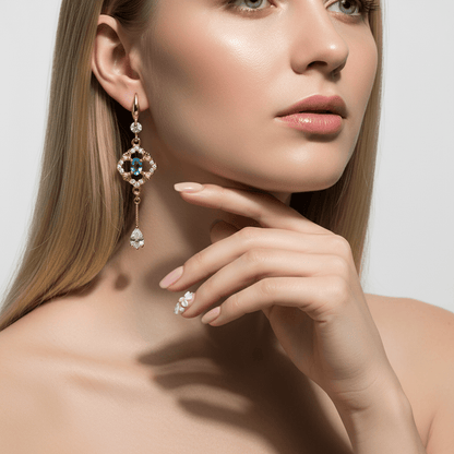 Sea Blue Crystal & Cubic Zirconia Goldtone Rhombus Drop Dangle Earrings
