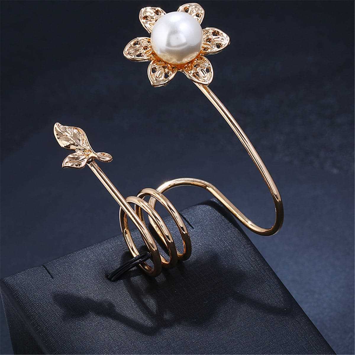 Pearl & Goldtone Floral Spiral Ring