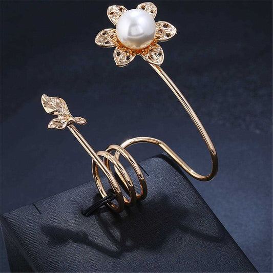 Pearl & Goldtone Floral Spiral Ring