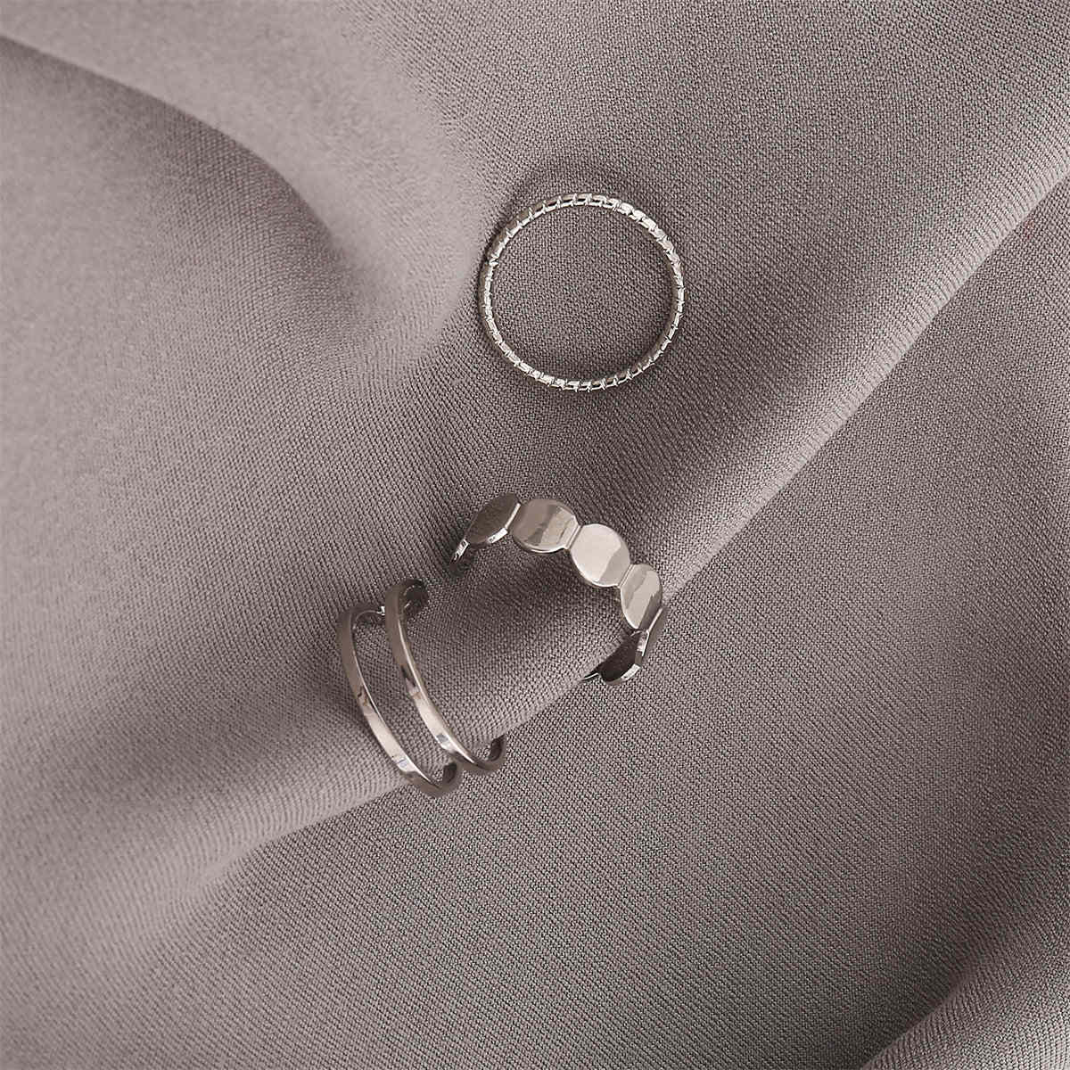 Silvertone Layered Open Ring Set