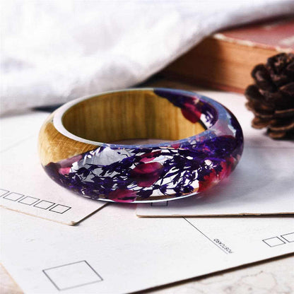 Purple Dried Flower Wooden Bangle-2