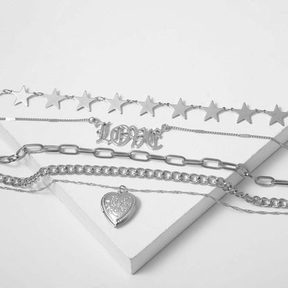 Silvertone 'Love' & Star Pendant Necklace