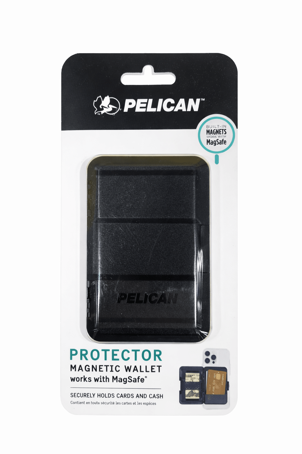 Pelican Magsafe Wallet for Iphone - Heavy Duty Mil-Std Snap-On Phone Magnetic Wallet and Phone Card Holder - Detachable and Slim Hard Case for Iphone 17 Pro Max /16 Pro Max/15/14/13/12/Pixel 10- Black