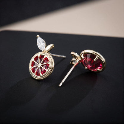 Red Crystal & Cubic Zirconia Orange Slice Stud Earrings