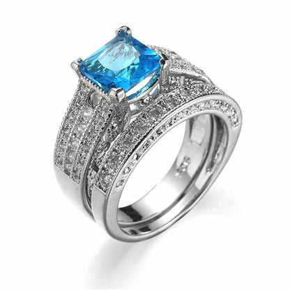 Sea Blue Crystal & Cubic Zirconia Band Ring Set-2