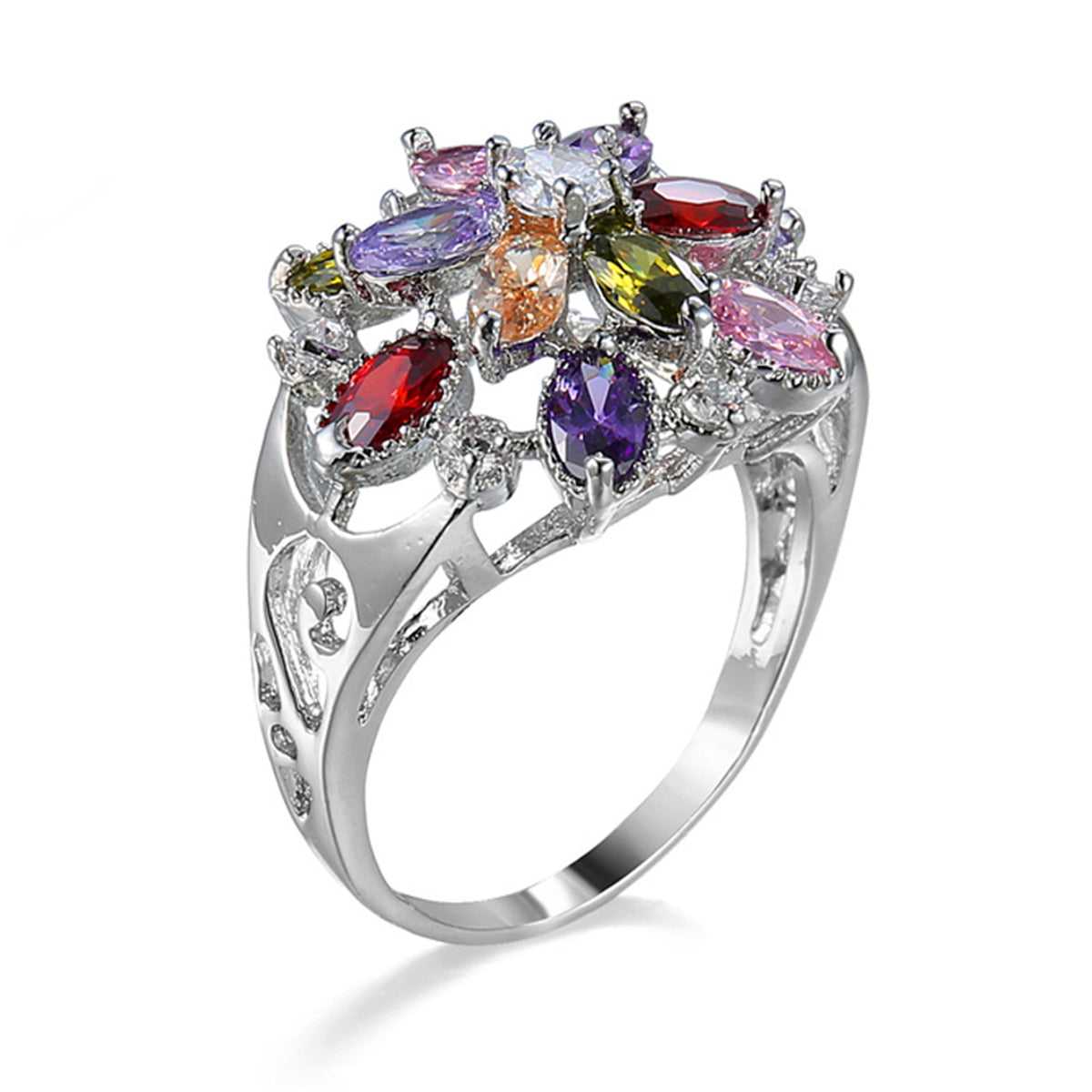 Jewel-tone Crystal & Cubic Zirconia Oval-Cut Flower Ring-4